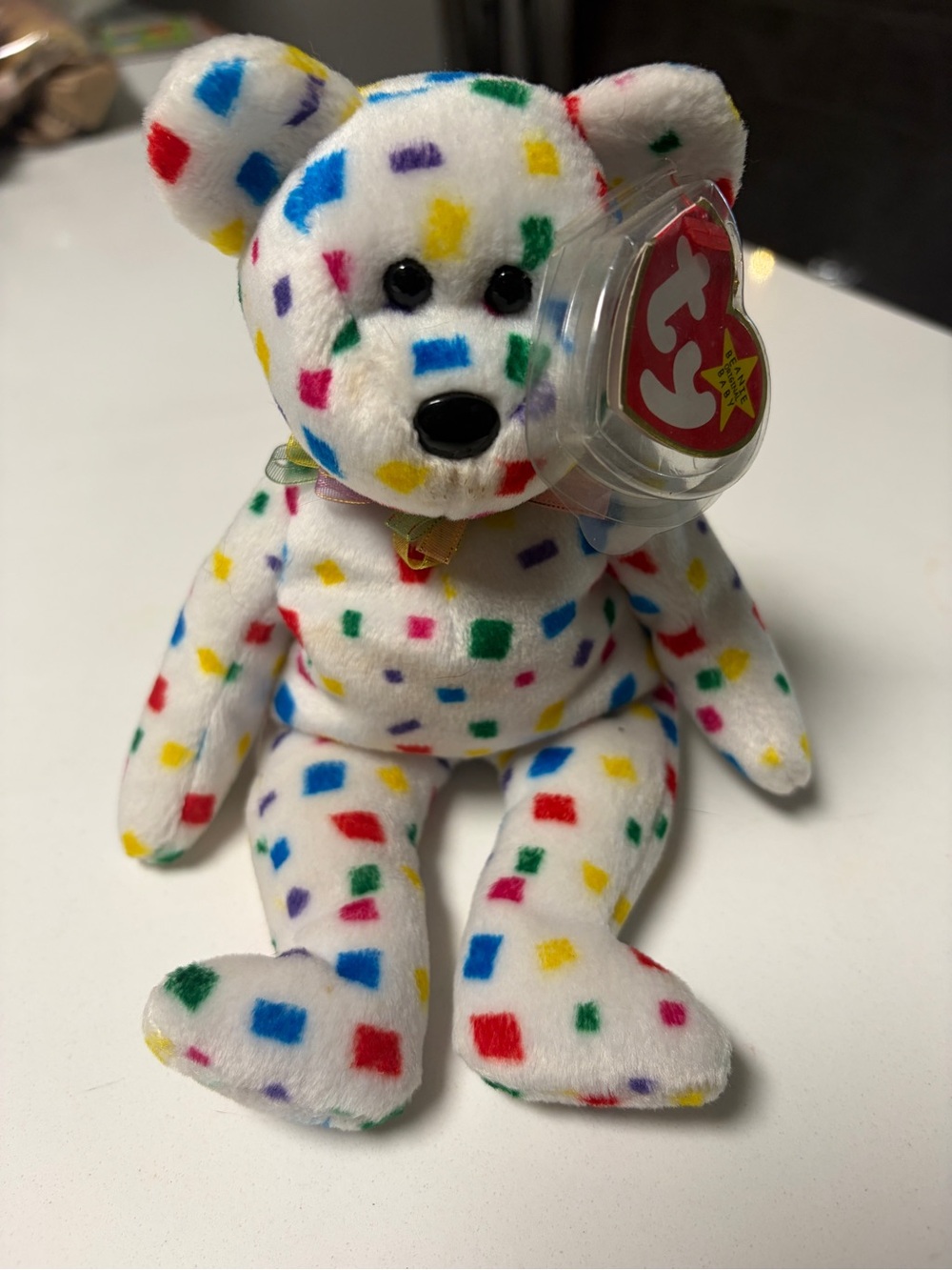 Ty Multicolor Confetti Bear Plush - White with Red, Blue, Yellow, Green, Purple